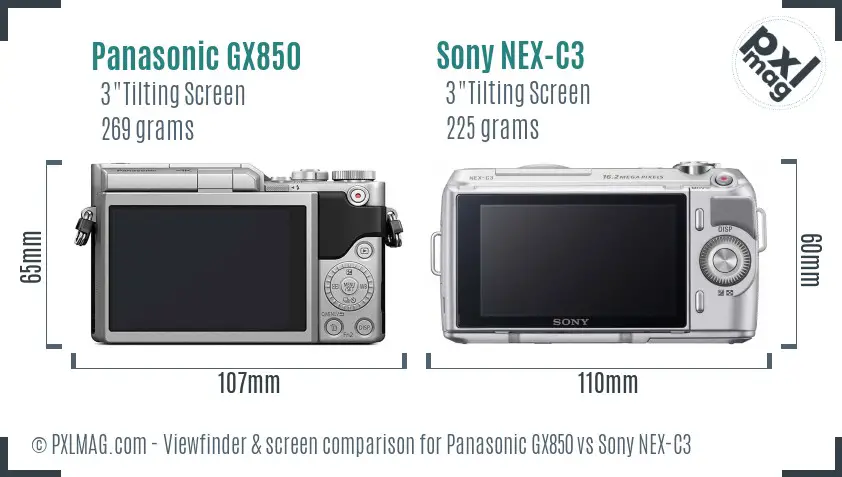 Panasonic GX850 vs Sony NEX-C3 Screen and Viewfinder comparison