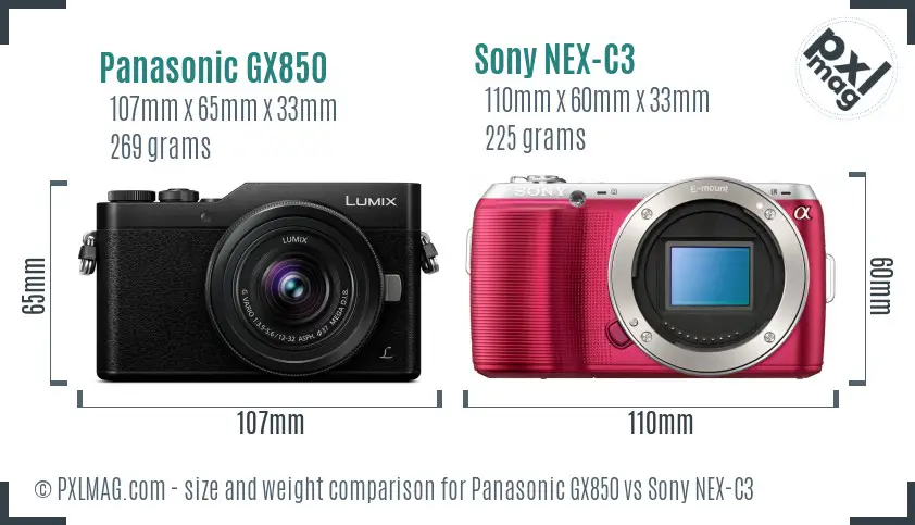 Panasonic GX850 vs Sony NEX-C3 size comparison