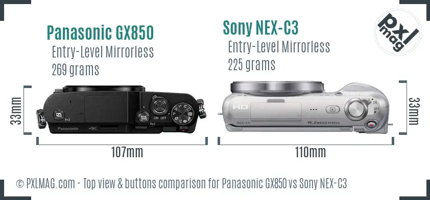 Panasonic GX850 vs Sony NEX-C3 top view buttons comparison