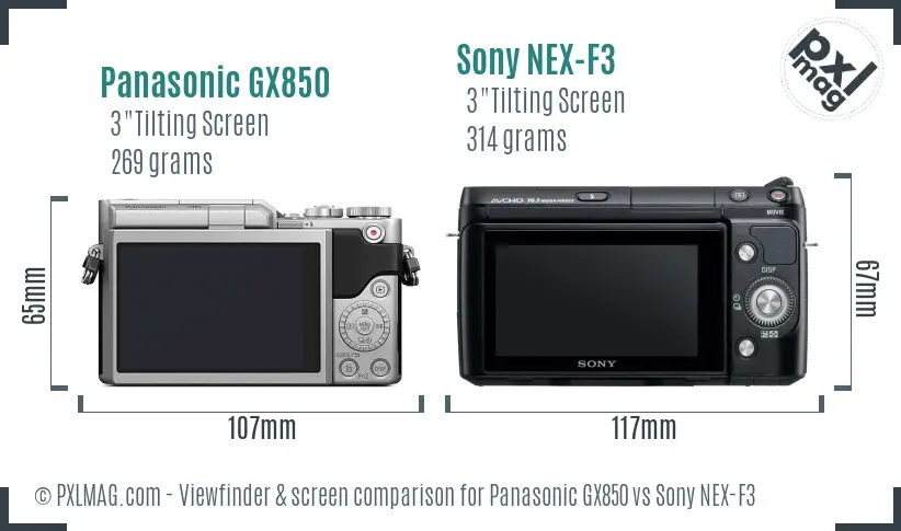 Panasonic GX850 vs Sony NEX-F3 Screen and Viewfinder comparison