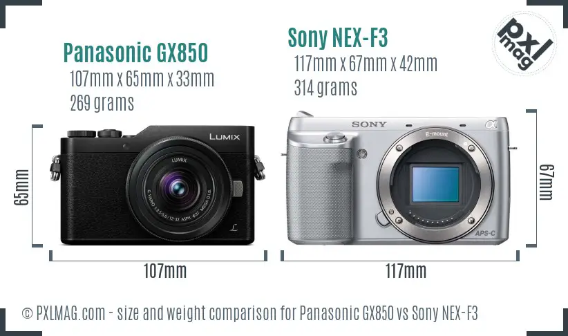 Panasonic GX850 vs Sony NEX-F3 size comparison