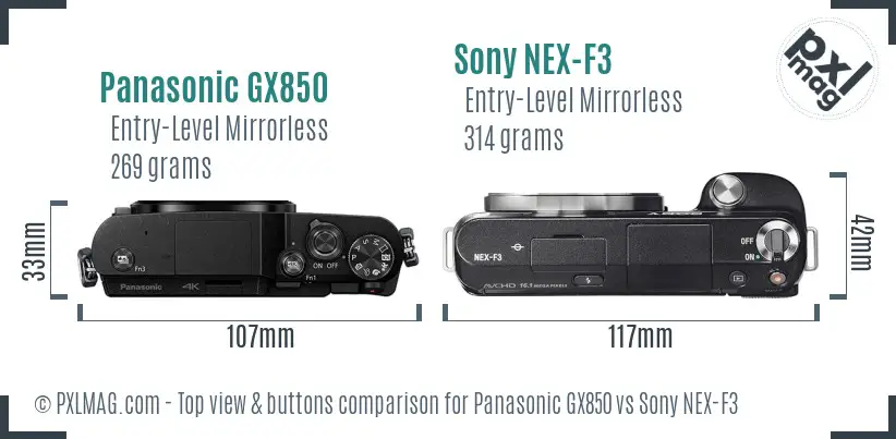 Panasonic GX850 vs Sony NEX-F3 top view buttons comparison