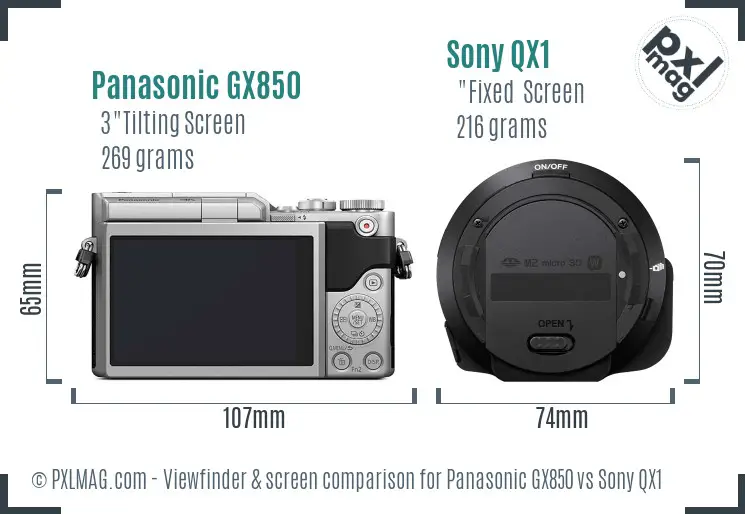 Panasonic GX850 vs Sony QX1 Screen and Viewfinder comparison