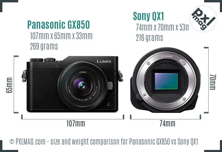 Panasonic GX850 vs Sony QX1 size comparison Panasonic GX850 vs Sony QX1 size comparison