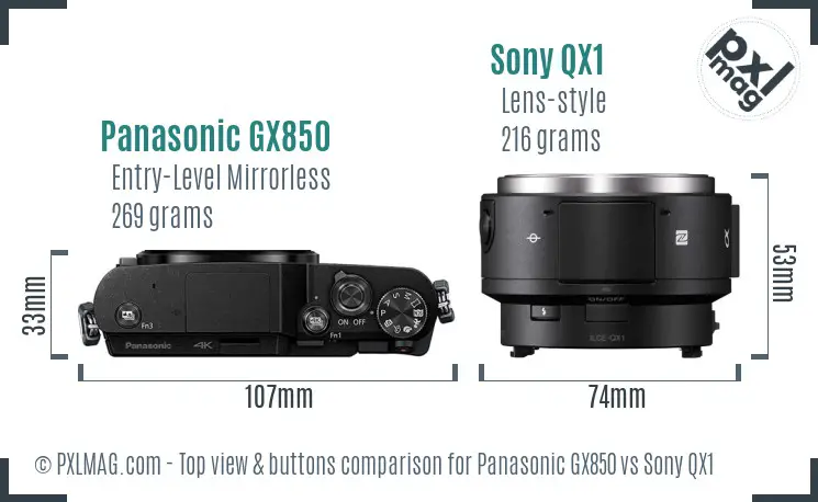 Panasonic GX850 vs Sony QX1 top view buttons comparison