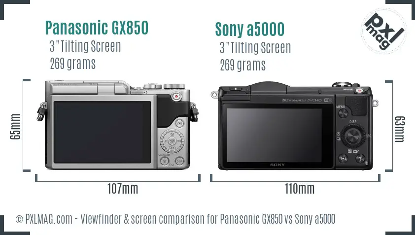 Panasonic GX850 vs Sony a5000 Screen and Viewfinder comparison