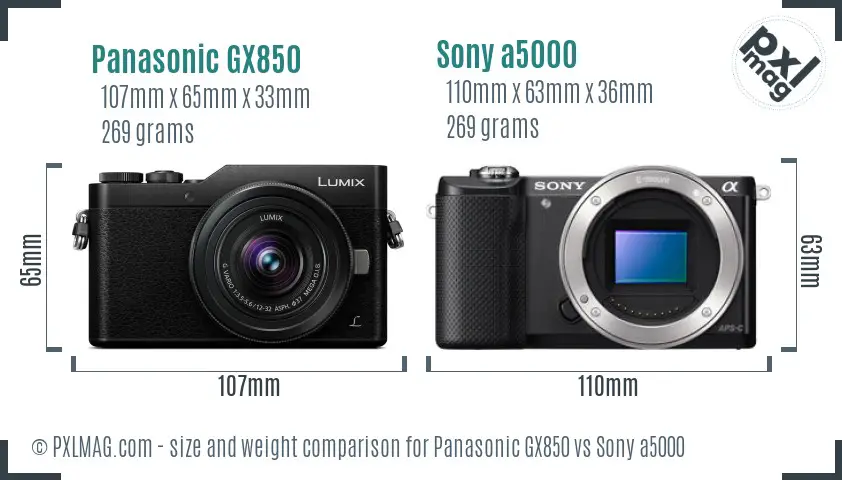 Panasonic GX850 vs Sony a5000 size comparison