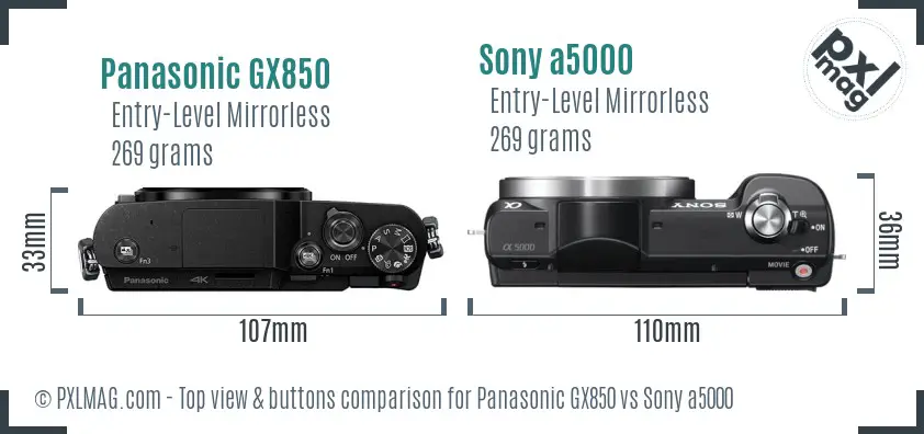 Panasonic GX850 vs Sony a5000 top view buttons comparison