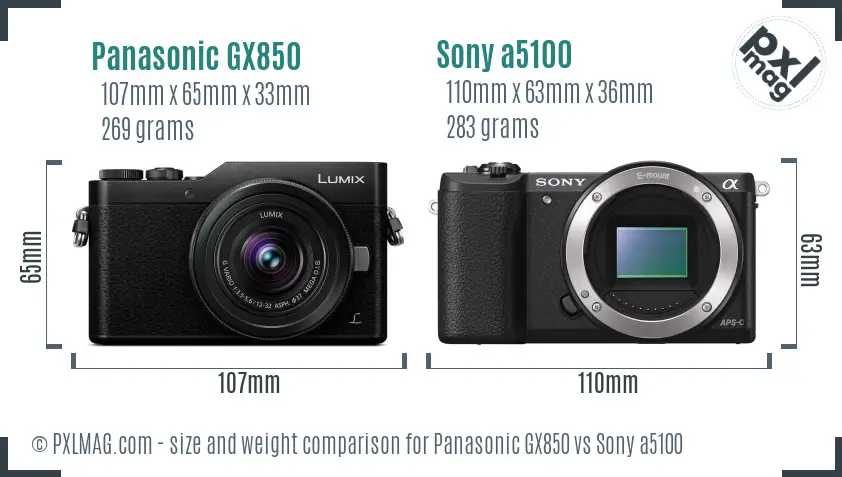Panasonic GX850 vs Sony a5100 size comparison