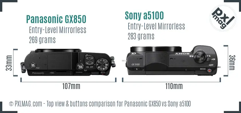 Panasonic GX850 vs Sony a5100 top view buttons comparison