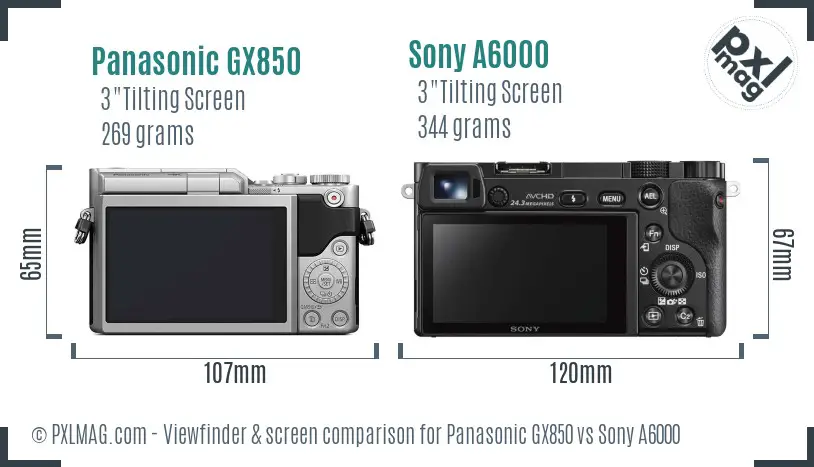 Panasonic GX850 vs Sony A6000 Screen and Viewfinder comparison