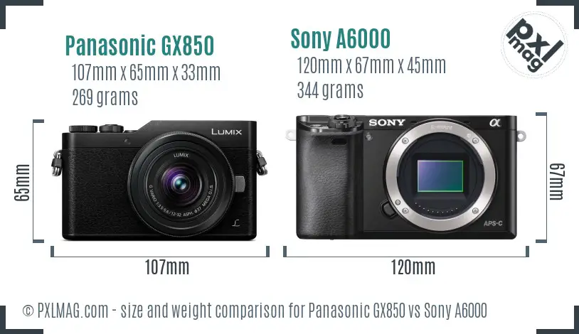 Panasonic GX850 vs Sony A6000 size comparison