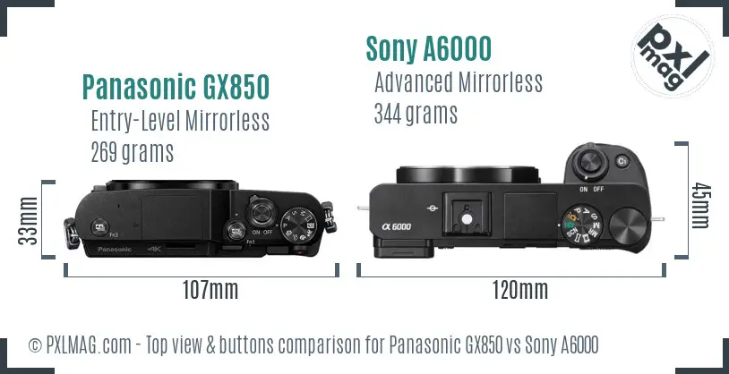Panasonic GX850 vs Sony A6000 top view buttons comparison