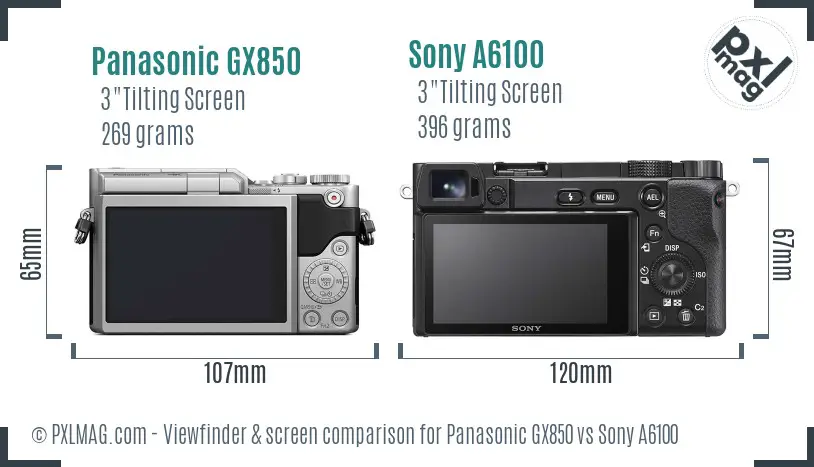 Panasonic GX850 vs Sony A6100 Screen and Viewfinder comparison