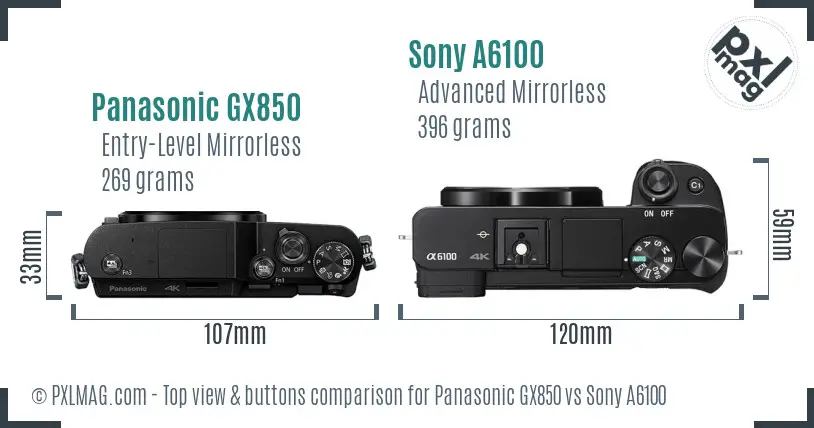 Panasonic GX850 vs Sony A6100 top view buttons comparison