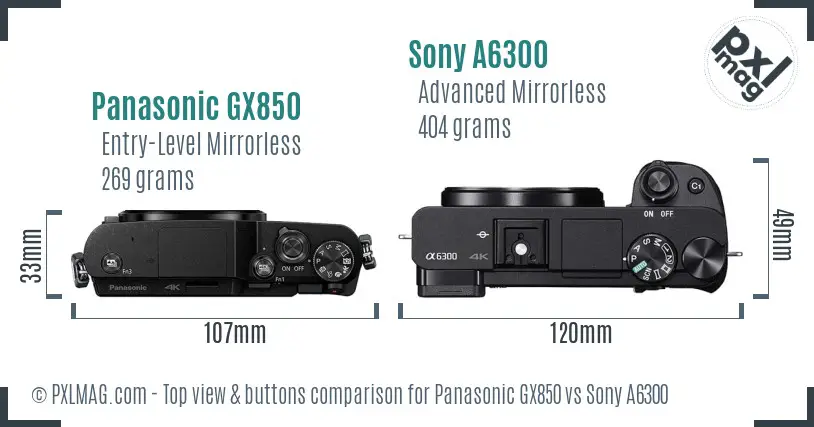 Panasonic GX850 vs Sony A6300 top view buttons comparison Panasonic GX850 vs Sony A6300 top view buttons comparison