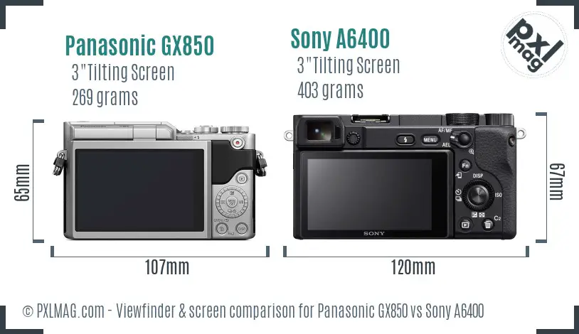 Panasonic GX850 vs Sony A6400 Screen and Viewfinder comparison
