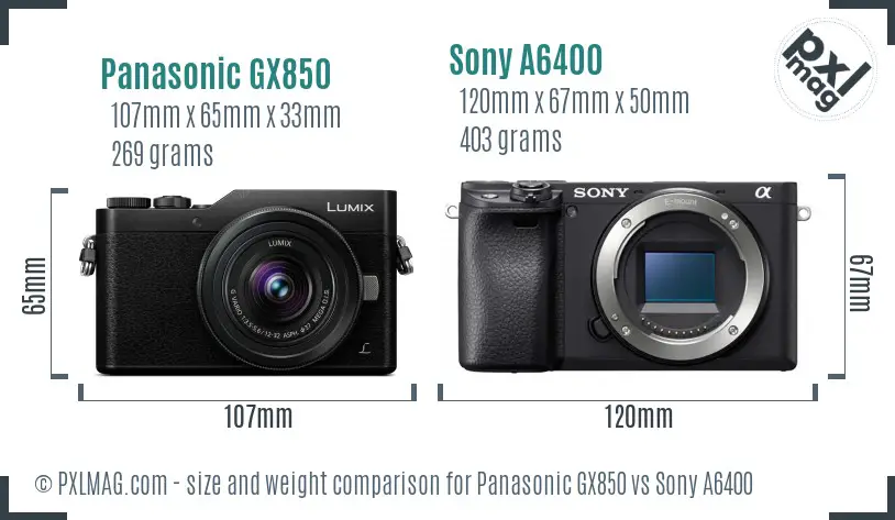 Panasonic GX850 vs Sony A6400 size comparison