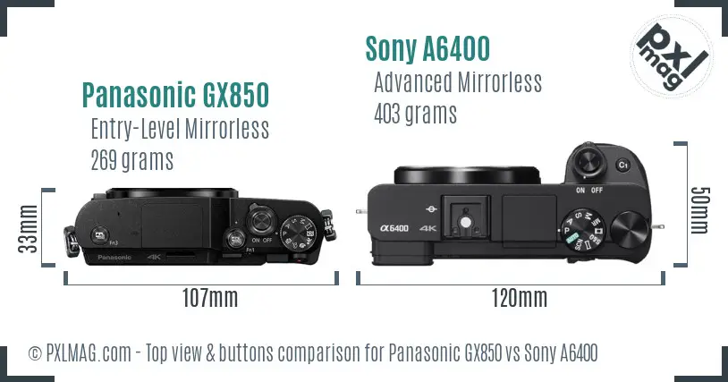 Panasonic GX850 vs Sony A6400 top view buttons comparison
