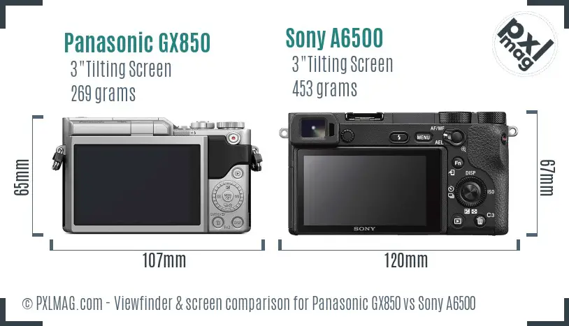 Panasonic GX850 vs Sony A6500 Screen and Viewfinder comparison