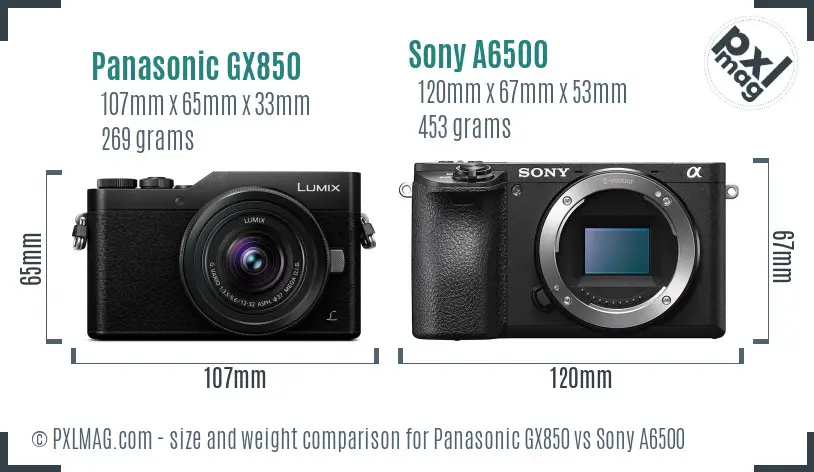 Panasonic GX850 vs Sony A6500 size comparison