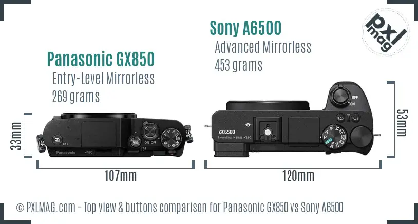 Panasonic GX850 vs Sony A6500 top view buttons comparison