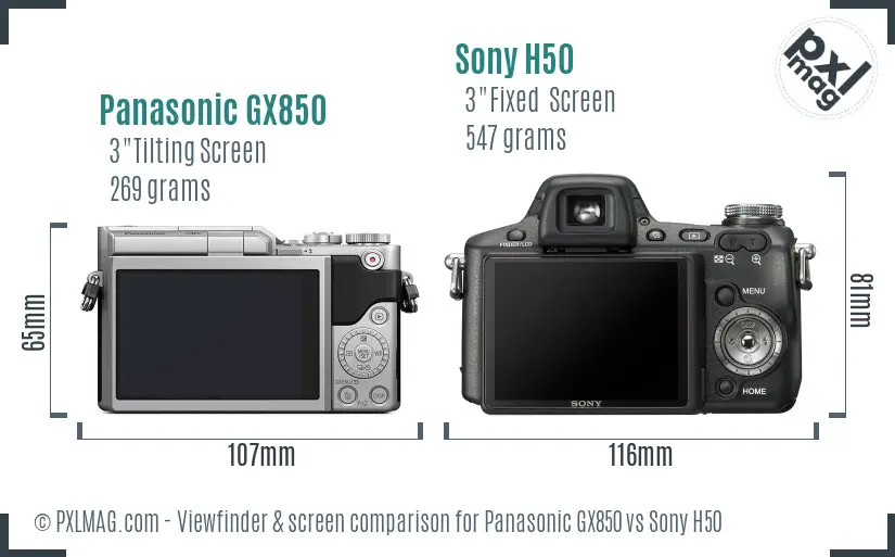 Panasonic GX850 vs Sony H50 Screen and Viewfinder comparison Panasonic GX850 vs Sony H50 Screen and Viewfinder comparison