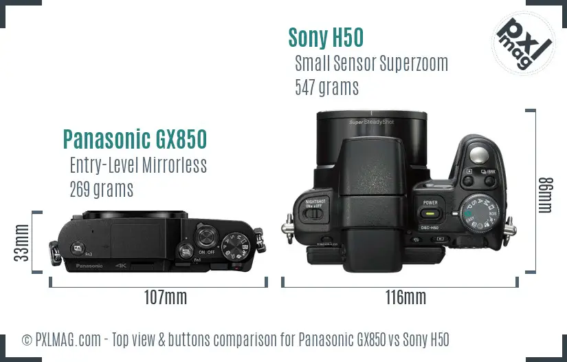 Panasonic GX850 vs Sony H50 top view buttons comparison Panasonic GX850 vs Sony H50 top view buttons comparison