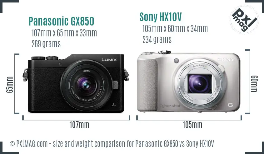 Panasonic GX850 vs Sony HX10V size comparison
