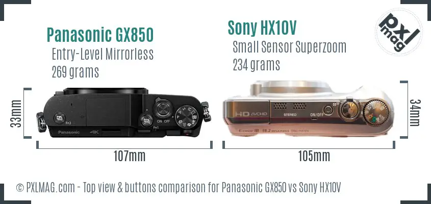 Panasonic GX850 vs Sony HX10V top view buttons comparison