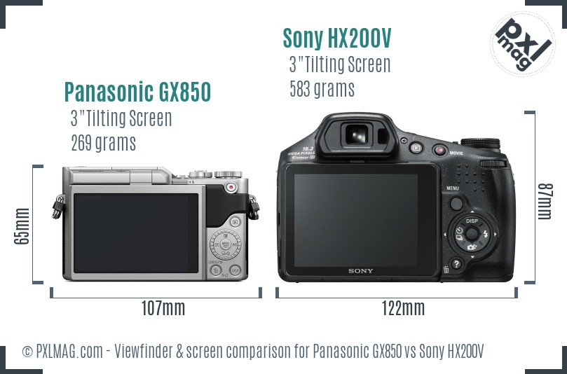 Panasonic GX850 vs Sony HX200V Screen and Viewfinder comparison
