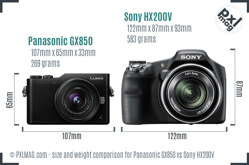 Panasonic GX850 vs Sony HX200V size comparison Panasonic GX850 vs Sony HX200V size comparison
