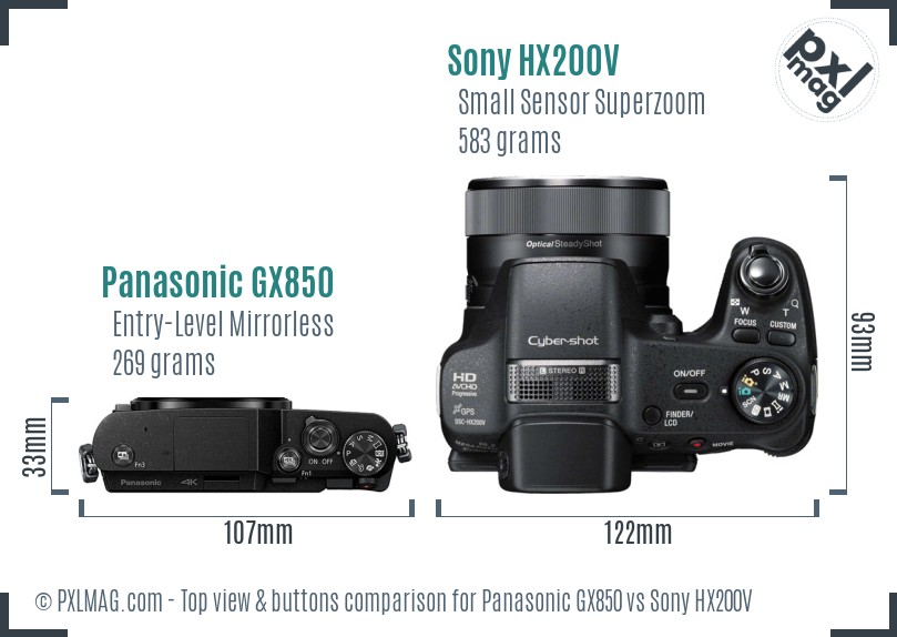 Panasonic GX850 vs Sony HX200V top view buttons comparison