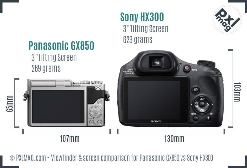 Panasonic GX850 vs Sony HX300 Screen and Viewfinder comparison