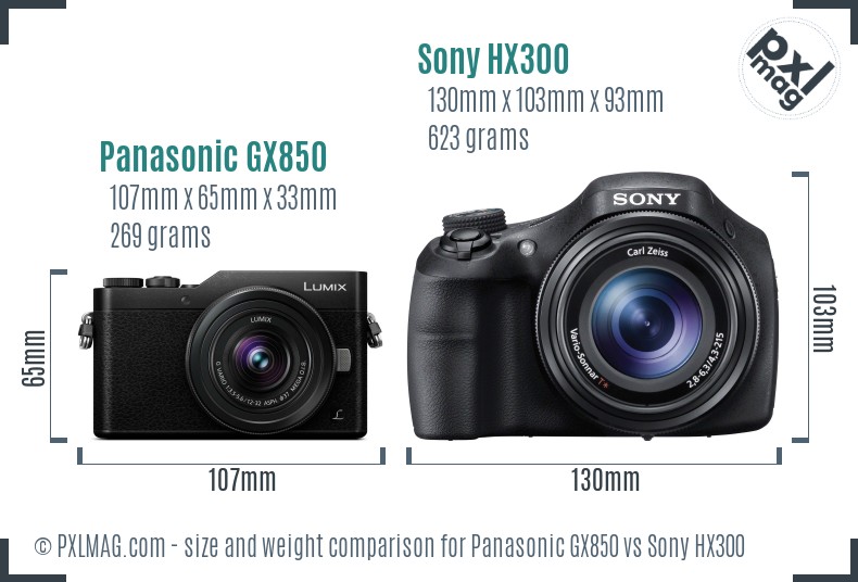 Panasonic GX850 vs Sony HX300 size comparison