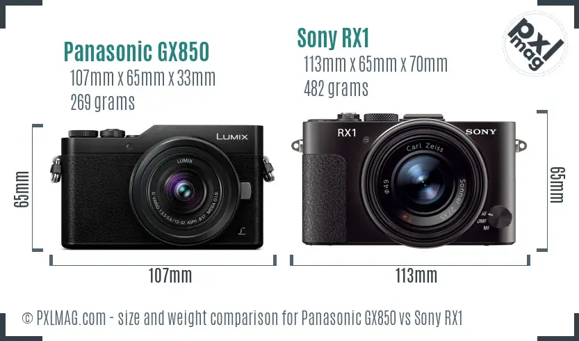 Panasonic GX850 vs Sony RX1 size comparison