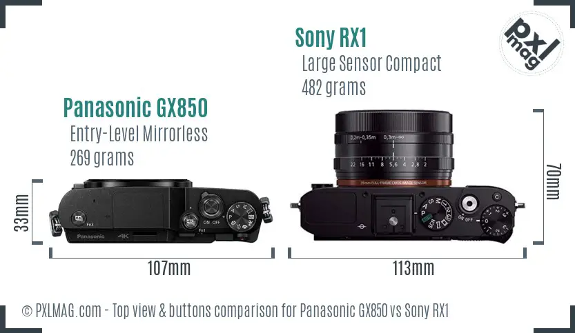 Panasonic GX850 vs Sony RX1 top view buttons comparison