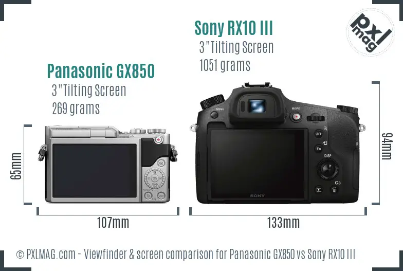 Panasonic GX850 vs Sony RX10 III Screen and Viewfinder comparison Panasonic GX850 vs Sony RX10 III Screen and Viewfinder comparison
