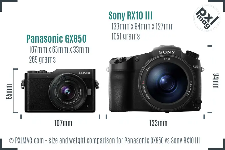 Panasonic GX850 vs Sony RX10 III size comparison Panasonic GX850 vs Sony RX10 III size comparison