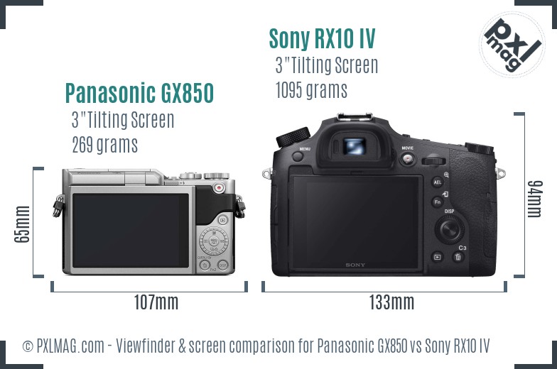 Panasonic GX850 vs Sony RX10 IV Screen and Viewfinder comparison