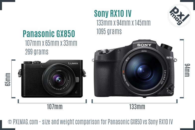 Panasonic GX850 vs Sony RX10 IV size comparison
