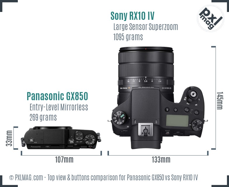 Panasonic GX850 vs Sony RX10 IV top view buttons comparison