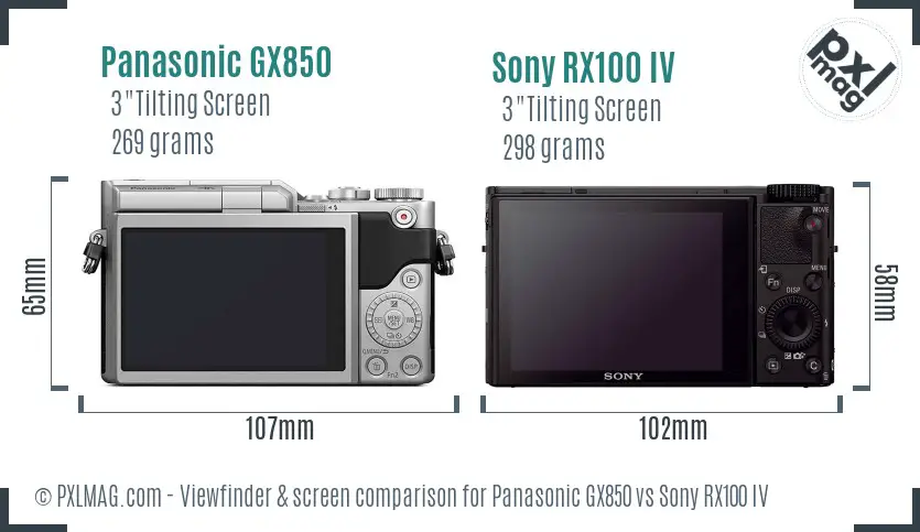 Panasonic GX850 vs Sony RX100 IV Screen and Viewfinder comparison