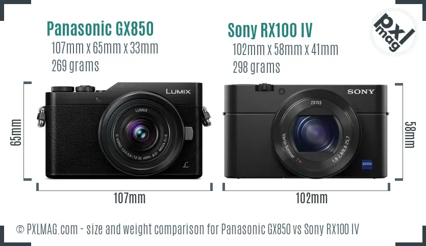 Panasonic GX850 vs Sony RX100 IV size comparison Panasonic GX850 vs Sony RX100 IV size comparison