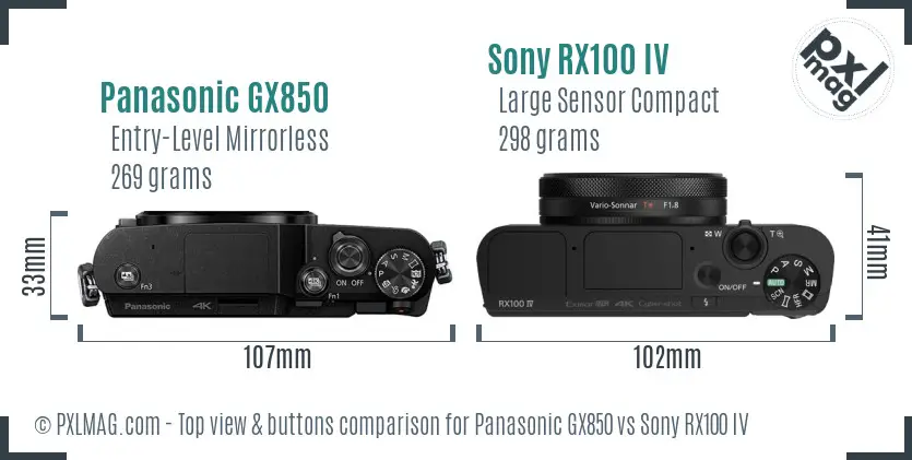 Panasonic GX850 vs Sony RX100 IV top view buttons comparison