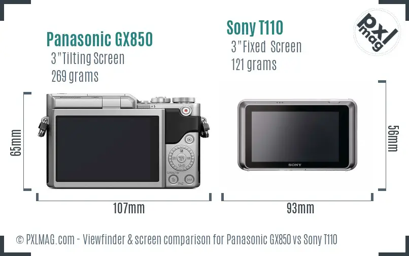 Panasonic GX850 vs Sony T110 Screen and Viewfinder comparison