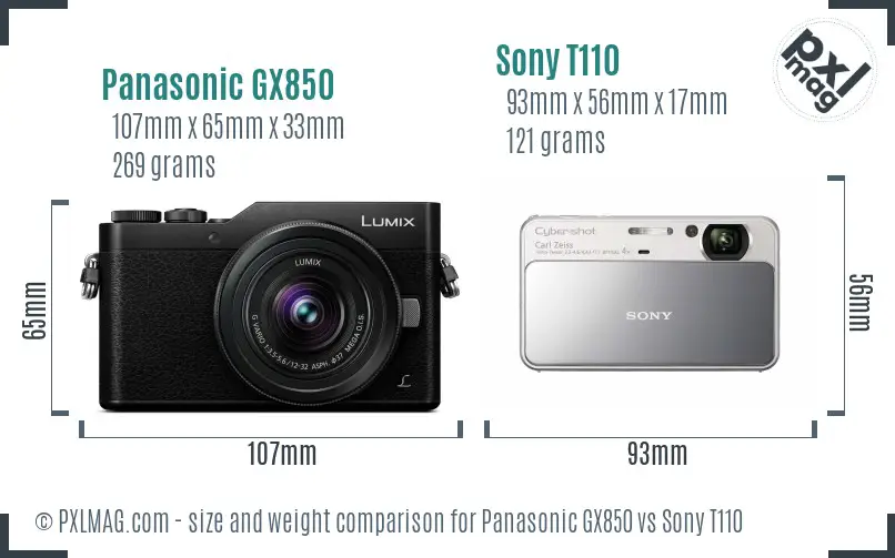 Panasonic GX850 vs Sony T110 size comparison