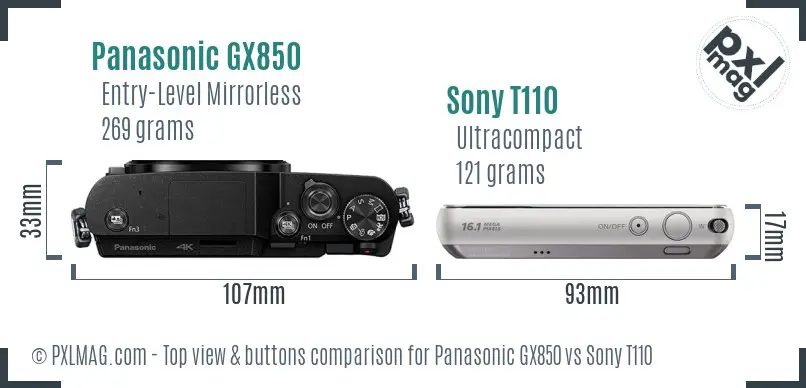 Panasonic GX850 vs Sony T110 top view buttons comparison