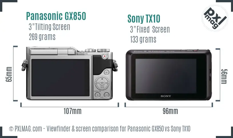 Panasonic GX850 vs Sony TX10 Screen and Viewfinder comparison