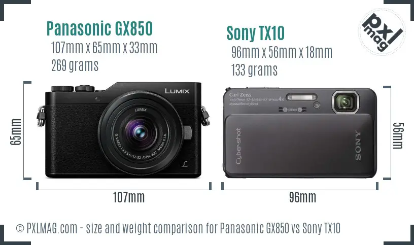 Panasonic GX850 vs Sony TX10 size comparison